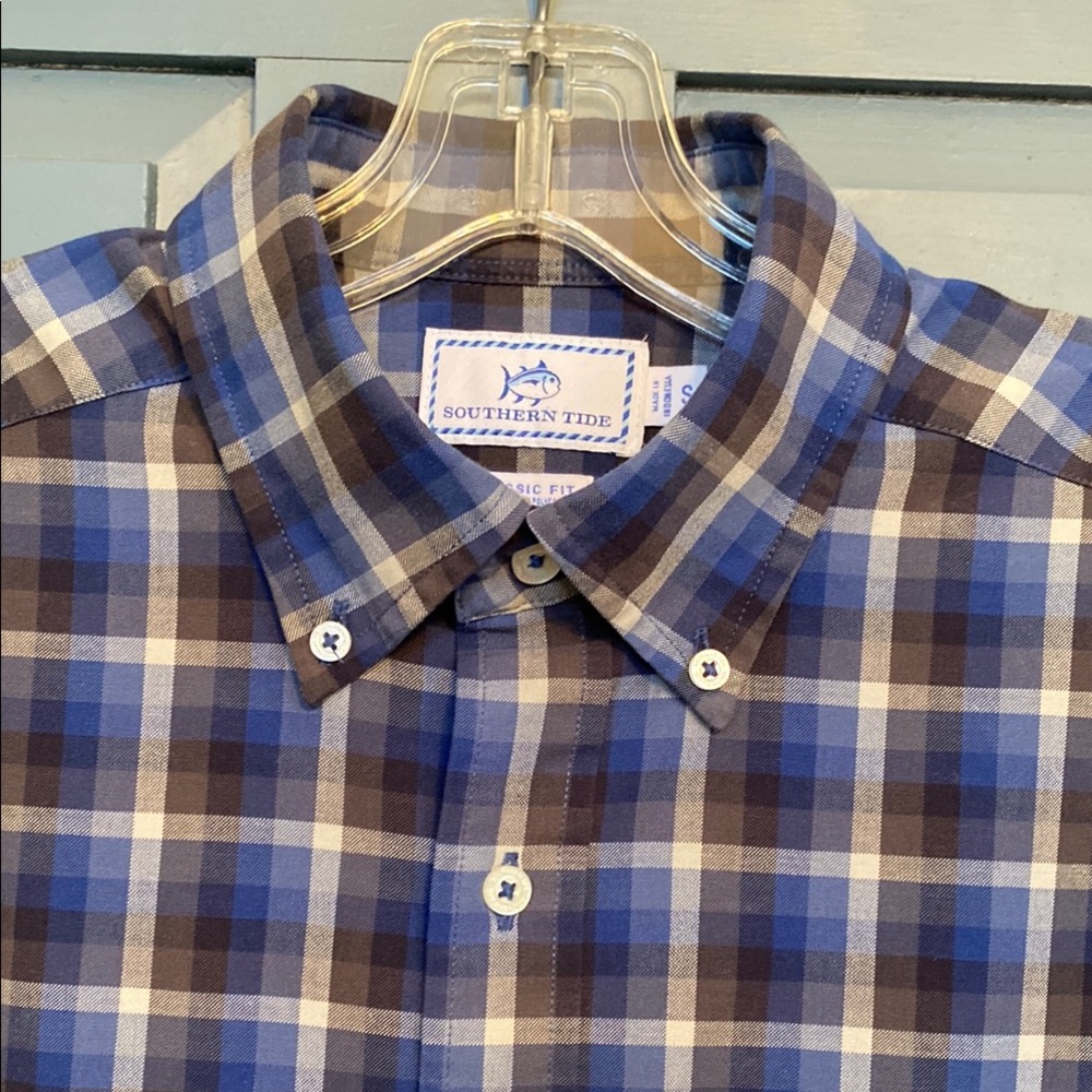 NWOT Southern Tide Blue Casual Plaid Button Down Shirt
